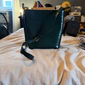 H&M Dark Green Croc-Embossed Crossbody Bag